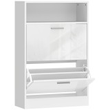 HOMCOM Dulap pentru &icirc;ncălțăminte 8 perechi, dulap, 2 sertare rabatabile, rafturi reglabile și compartiment, alb | Aosom Romania