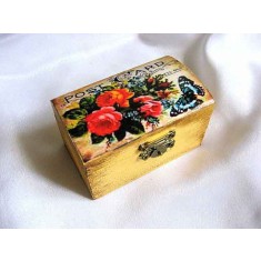 Cutie lemn bijuterii, buchet flori si fluturei 29055