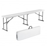 Banca pliabila 1830x307x430 mm, HDPE si Otel, pentru gradina sau catering, Alba