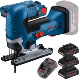Bosch GST 185-LI + 0615990L1R - Fierastrau pendular + Set 3 acumulatori si incarcator Li-Ion 18 V 4 Ah valiza speciala