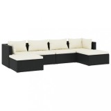Set mobilier de gradina cu perne, 6 piese, negru, poliratan