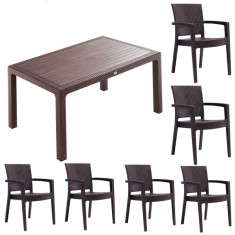 Set mobilier gradina INGLESA masa CLASSI RATAN 90x150x75cm 6 scaune PARIS RATTAN polipropilen/fibra sticla culoare cafea B004299-42303-42332 Raki foto