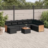 Cumpara ieftin Set mobilier de grădină cu perne, 9 piese, negru, poliratan
