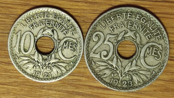Franta - set istoric de colectie - 10 + 25 centimes 1921 / 1923 - superbe !
