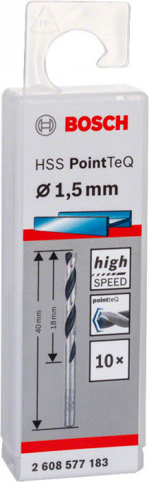 Set 10 burghie metal HSS PointTeQ, 1.5x18mm Bosch