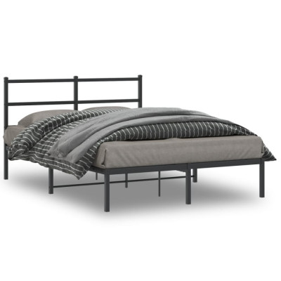 vidaXL Cadru de pat metalic cu tăblie, negru, 140x190 cm foto