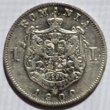 1 leu 1900 Argint, Carol I Rege, Semnătura A. SCHARFF, Monetăria Hamburg, Monedă de Colecție, starea din poze