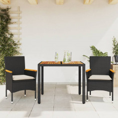 vidaXL Set mobilier grădină perne 3 piese negru poliratan/lemn acacia