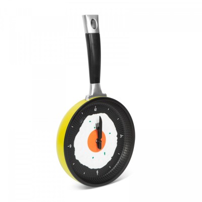 Ceas de perete tigaie de bucatarie - cu ou prajit - galben foto