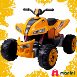 ATV electric MANINI, 4 motoare 4X45W, baterie 24V, scaun de piele, roti EVA, 7AH, Galben/Negru, 4-6 ani, Altele, Fata