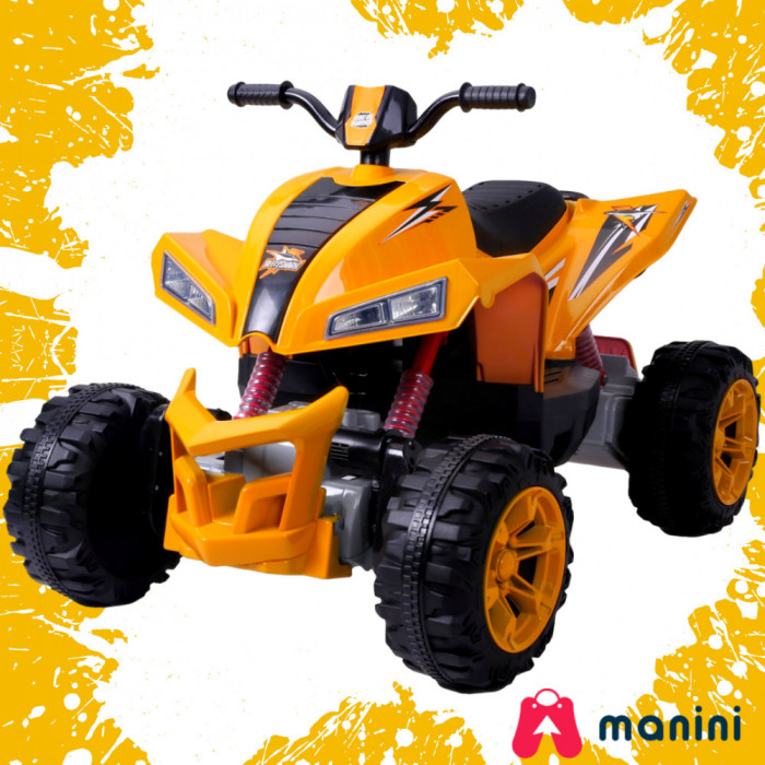 ATV electric MANINI, 4 motoare 4X45W, baterie 24V, scaun de piele, roti EVA, 7AH, Galben/Negru