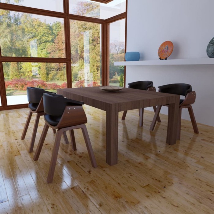 vidaXL Scaune de bucătărie, 4 buc, crem, lemn curbat &amp; piele ecologică