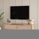 TV Schrank Kv&aelig;nangen Eichen- und Rattanoptik [en.casa]