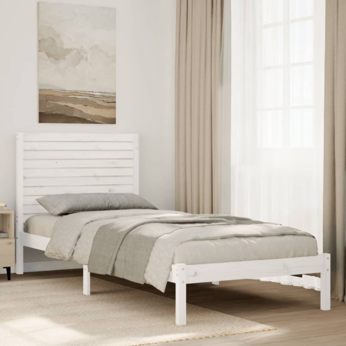 vidaXL Cadru pat foarte lung fără saltea, alb, 90x220 cm lemn masiv