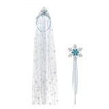 Set Coronita Par cu Voal Lung si Bagheta cu Fulg, Glitter, Argintiu/Albastru, Oem