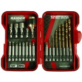 Set biti si burghie pentru surubelnita Raider, 20 piese, otel rezistent