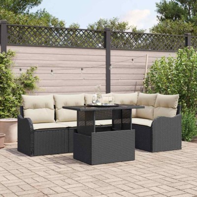vidaXL Set de canapele pentru grădină cu pernă 6 pcs Negru Rattan poli foto