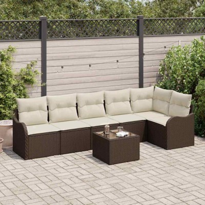 vidaXL Set de canapele pentru grădină cu pernă 7 pcs Gri Rattan poli foto