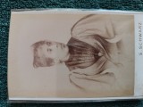 SUPERBA fotografie , anul 1890 ,atelier S SCWARZ ,Calea Rahovei nr 34 . Distinsa doamna .de colectie .dimensiuni 11 cm x 6 cm