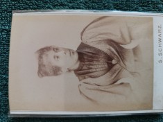 SUPERBA fotografie , anul 1890 ,atelier S SCWARZ ,Calea Rahovei nr 34 . Distinsa doamna .de colectie .dimensiuni 11 cm x 6 cm