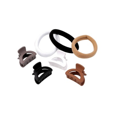 Set 7 accesorii pentru par Crisalida, clesti si elastice, Maro foto