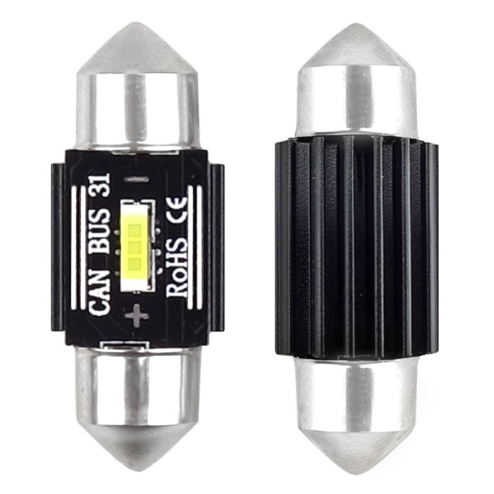 Set 2 becuri auto Amio LED UltraBright, C5W SV8.5-8, 1 SMD 1860, 2.9W, 31mm, Canbus, 12-24V, leduri alb sofit Festoon
