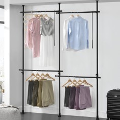 Suport haine, en.casa, AATR-6523 Kemi, 278 x 230 cm, otel, plastic, negru, telescopic, cu 4 sine si tija cu carlig HausGarden Leisure foto