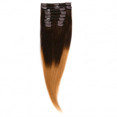 Clip-On Par Natural 60cm 100gr Ombre Saten Ciocolatiu/Blond Miere #T4/27 foto