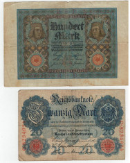 Bancnote Germania-20 , 100 marci 1914,1920 foto