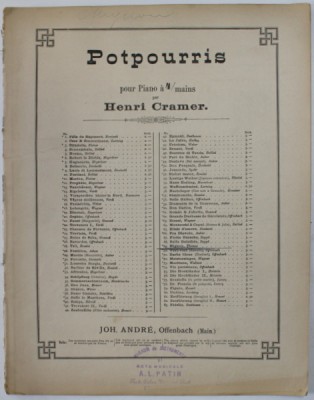 POTPURRIS POUR PIANO A 4 MAINS par HENRI CRAMER : MIGNON , INCEPUT DE SECOL XX , PARTITURA foto