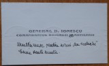 Carte de vizita cu autograf a Gerneralului D. Ionerscu, comandantul Brigazii 20 Artilerie