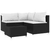 Set mobilier relaxare gradina 4 piese cu perne poliratan negru
