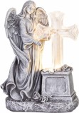 Decor funerar solar cu inger si cruce LED, polyresin, 16x10x23 cm