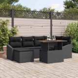 vidaXL Set modular de grădină cu 7 piese, perne incluse, rattan negru lucios, masă din acacia