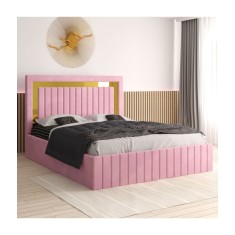 Pat Tapitat Ianis Roz + Saltea Lux Ortopedica 140x200cm