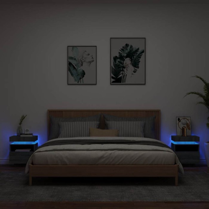 vidaXL Noptiere cu lumini LED, 2 buc., sonoma gri, 40x39x48,5 cm 836795