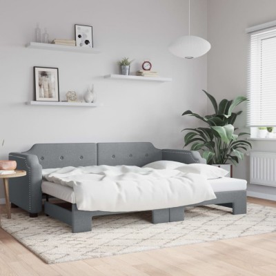 vidaXL Pat de zi cu extensie, gri deschis, 100x200 cm, textil 3197639 foto