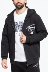 Hanorac barbati cu fermoar si imprimeu cu logo Spray Print din bumbac negru, S