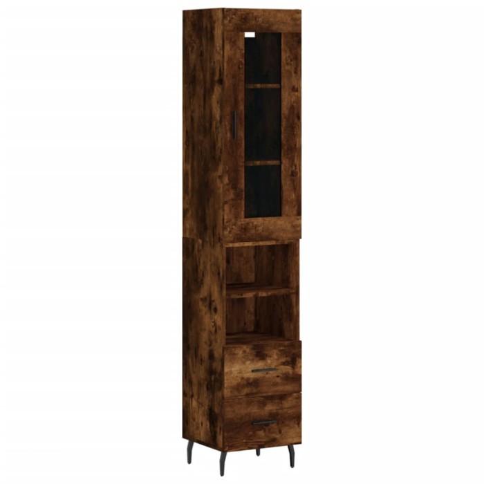 Dulap inalt, stejar fumuriu, 34,5x34x180 cm, lemn prelucrat