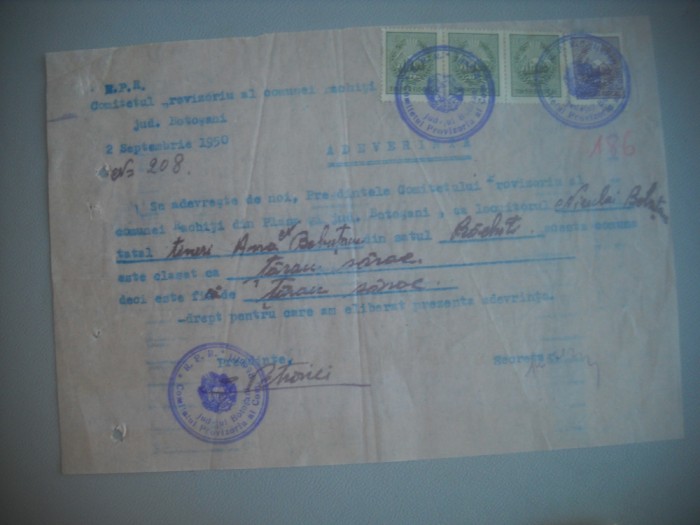 HOPCT DOCUMENT VECHI FISCALIZAT NR 402 COMUNA RACHITI JUDETUL BOTOSANI 1950