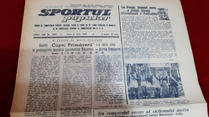 Ziar Sportul Popular 8 07 1957