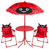 Set mobilier gradina/terasa pentru copii, pliabil, rosu,&nbsp;model buburuza, 1 masa cu umbrela, 2 scaune, Melisenda GartenVIP DiyLine, Strend Pro