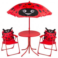 Set mobilier gradina/terasa pentru copii, pliabil, rosu, model buburuza, 1 masa cu umbrela, 2 scaune, Melisenda GartenVIP DiyLine foto