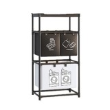 Raft pentru baie cu cos de rufe, trei straturi, cadru de otel inoxidabil, 123x28x57 cm, negru, Oem