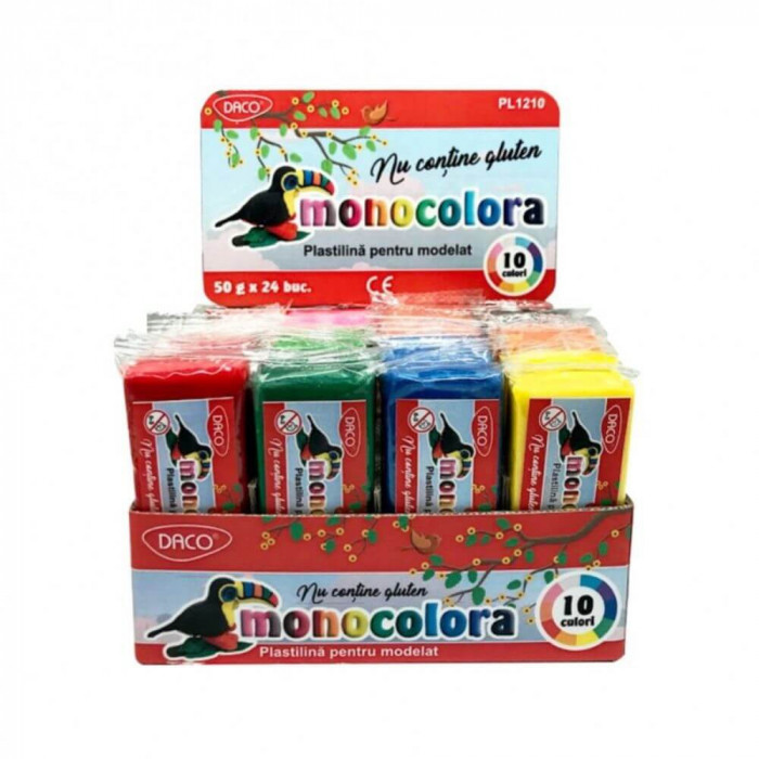 Plastilina Monocolora DACO, 50 g, Diverse Culori, Batoane de Plastilina, Plastilina Colorata, Plastilina pentru Copii, Plastilina pentru Modelat, Plas