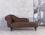 Sofa din lemn masiv negru cu tapiterie din piele ecologica maro FHA068, Paturi si seturi dormitor