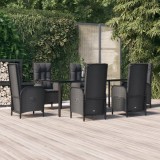 VidaXL Set mobilier de grădină cu perne, 7 piese, negru, poliratan