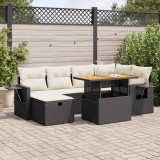 VidaXL Set mobilier grădină perne 8 piese negru, poliratan/lemn acacia 3328029