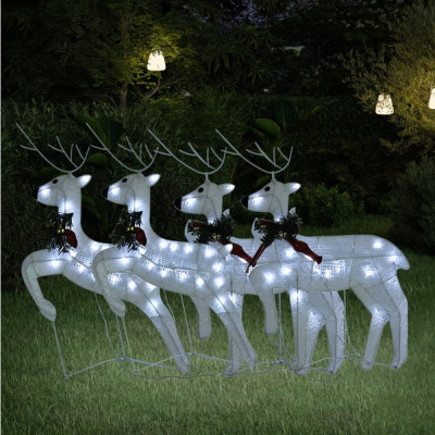 vidaXL Reni de Crăciun, 4 buc., alb, 80 LED-uri foto