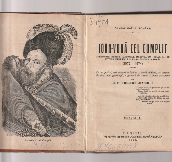 BOGDAN PETRICEICU-HASDEU - IOAN-VODA CEL CUMPLIT ( 1926 ) RELEGATA - CARTONATA